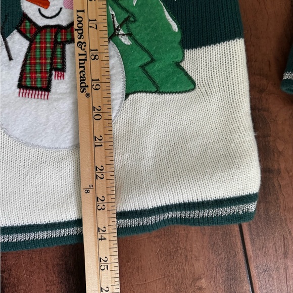 Kitschy Snowman Appliqué Knit Holiday Sweater Forest Green XL - Picture 9 of 9